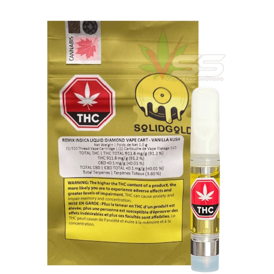 Solid Gold Remix Vanilla Kush Indica Diamonds Cartridge - 1g Morden Vape SuperStore and Cannabis Manitoba Canada