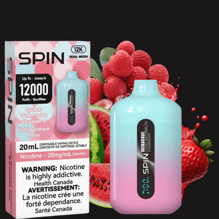 Spin Vape Disposables 20mg Spin 12,000 Disposable Vape-Lychee Watermelon Strawberry