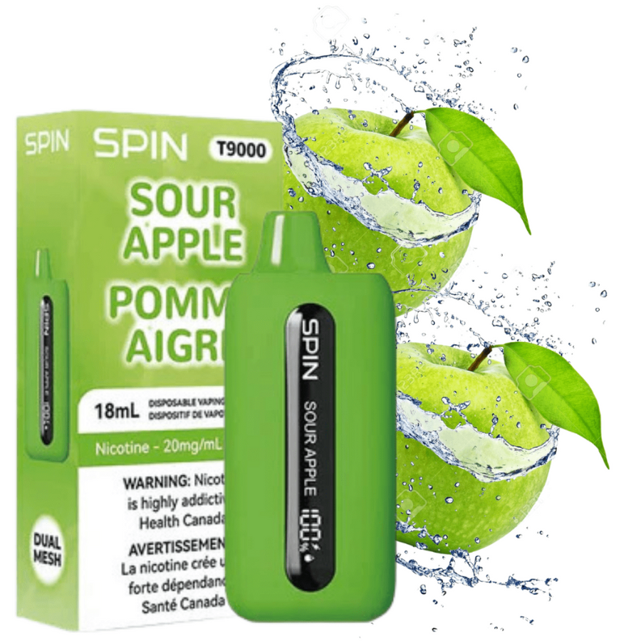 Spin Vape Disposables 20mg / 9000 Puffs Spin T9000 Disposable Vape-Sour Apple-Morden Vape SuperStore MB, CA