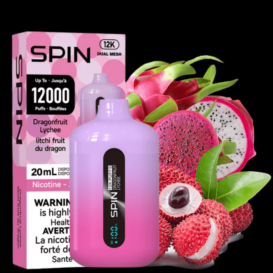 Spin Vape Disposables 20ml / 20mg Spin 12,000 Disposable Vape-Dragonfruit Lychee-Morden VSS