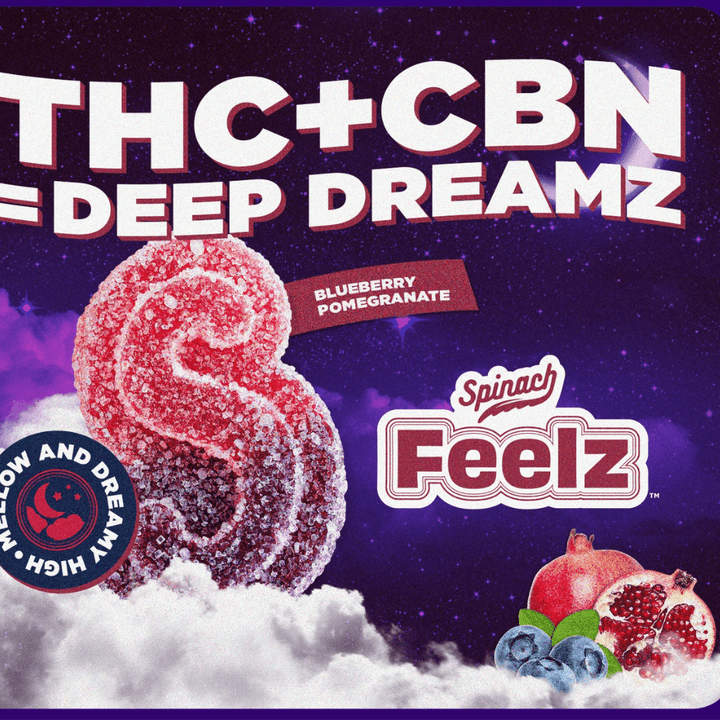 Spinach Feelz Blueberry Pomegranate THC + CBN Gummies 5x2mg Morden Vape SuperStore and Cannabis Manitoba Canada