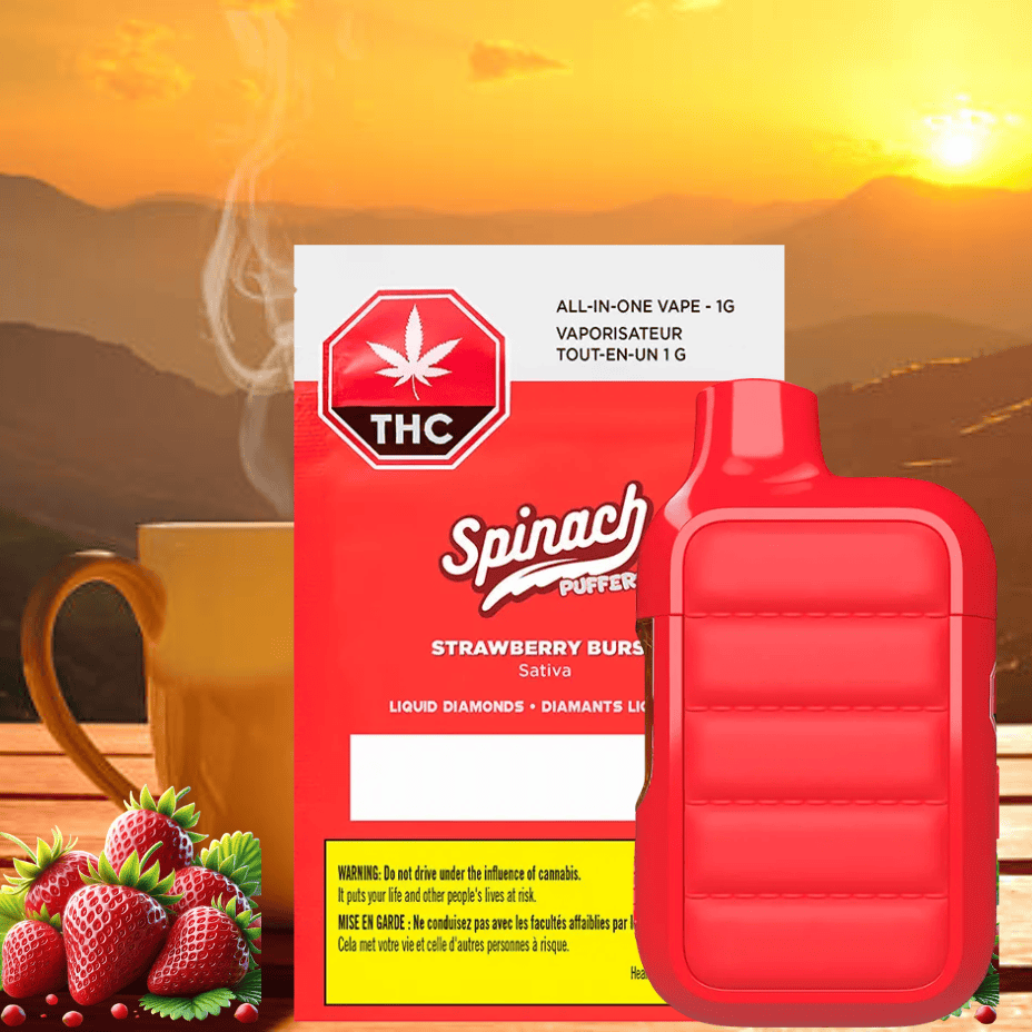Spinach Pufferz Strawberry Burst Liquid Diamond Sativa Disposable-1g Morden Vape SuperStore and Cannabis Manitoba Canada