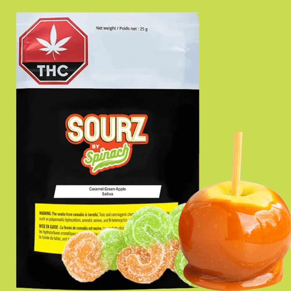 Spinach Sourz Caramel Apple Sativa Gummies-1x5mg Morden Vape SuperStore and Cannabis Manitoba Canada