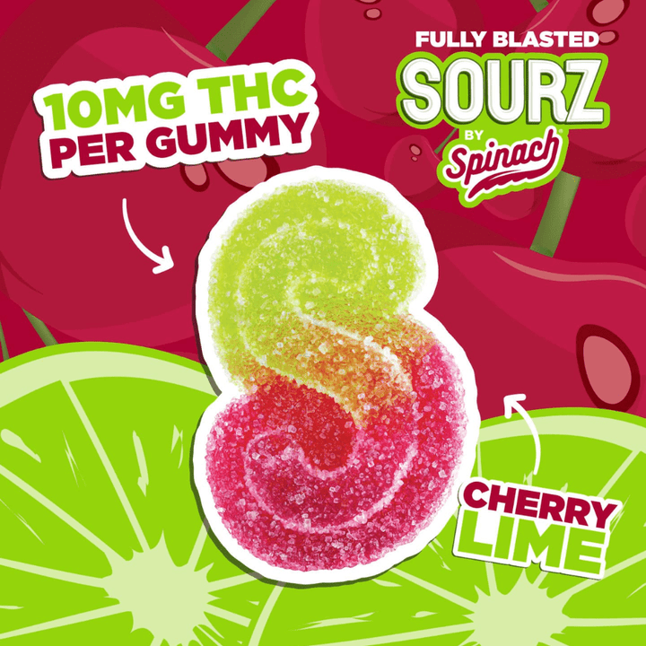 Spinach Sourz Cherry Lime THC Gummies-5x2mg 5 pieces=10mg Morden Vape SuperStore and Cannabis Manitoba Canada