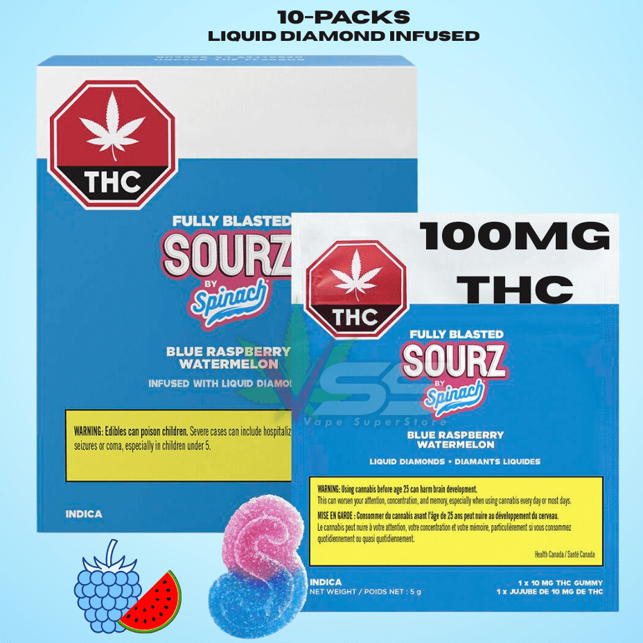 Spinach Sourz Fully Blasted - 10x10mg Blue Raspberry Watermelon Morden Vape SuperStore and Cannabis Manitoba Canada