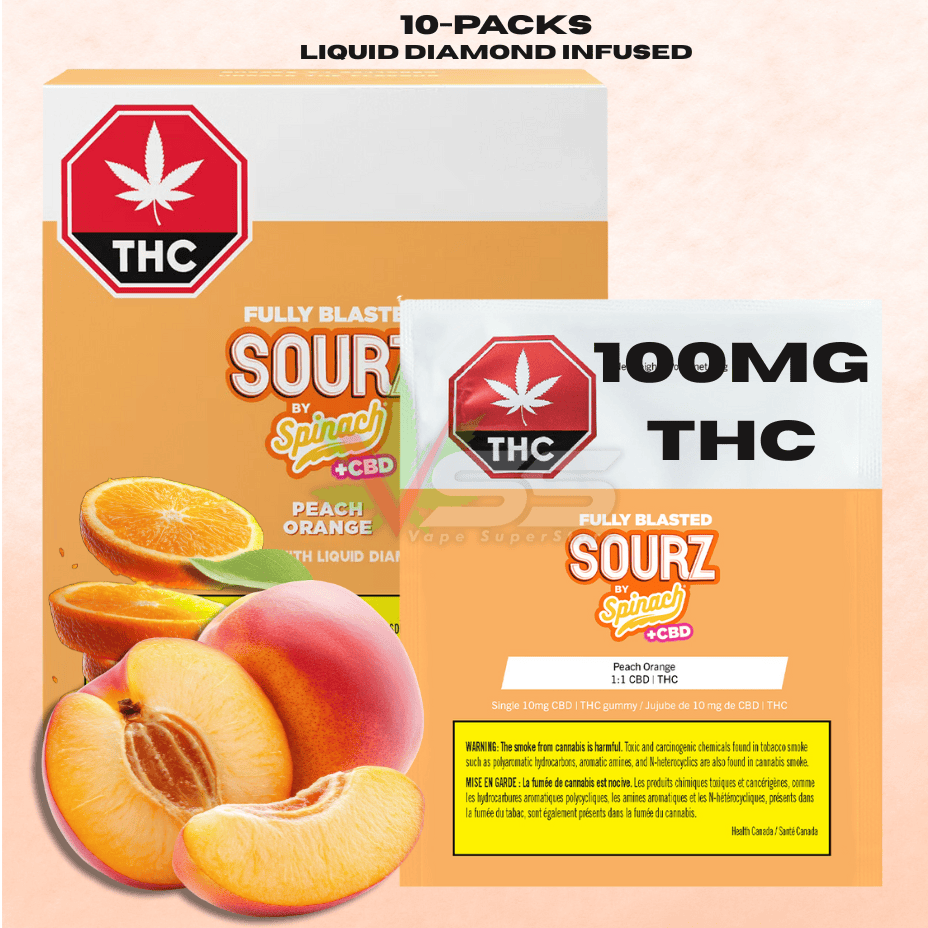 Spinach Sourz Fully Blasted - Peach Orange 1:1 Gummies - 10x10mg Morden Vape SuperStore and Cannabis Manitoba Canada