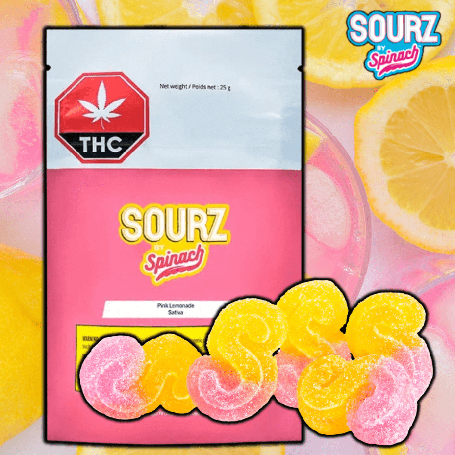 Spinach Sourz Pink Lemonade Sativa Gummies-5x2mg 5x2mg Morden Vape SuperStore and Cannabis Manitoba Canada
