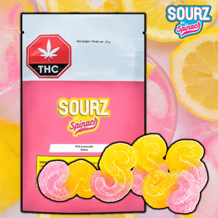 Spinach Sourz Pink Lemonade Sativa Gummies-5x2mg 5x2mg Morden Vape SuperStore and Cannabis Manitoba Canada