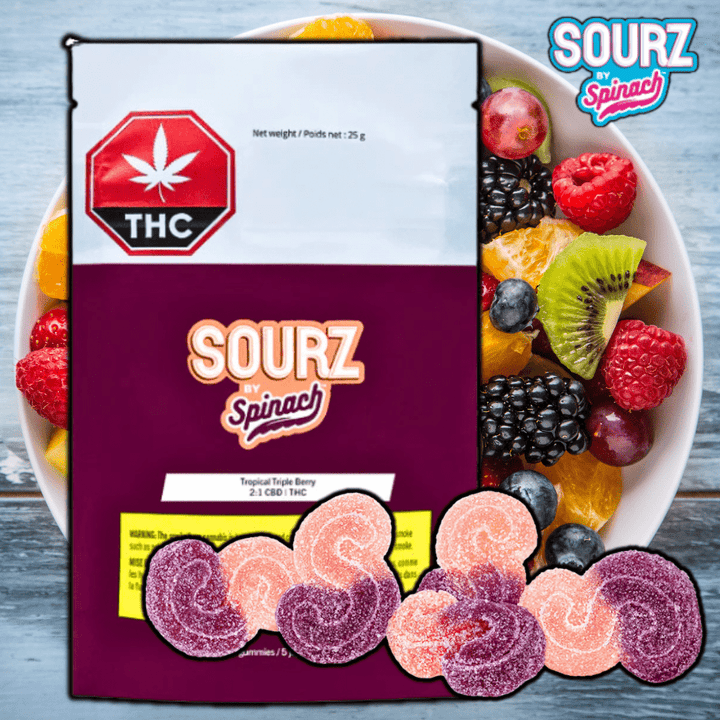 Spinach Tropical Triple Berry 2:1 CBD:THC Gummies-5x2mg 5/pkg Morden Vape SuperStore and Cannabis Manitoba Canada