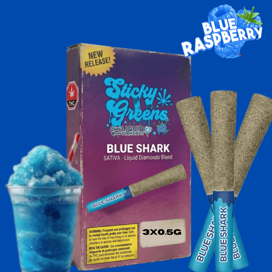 Sticky Greens Blue Shark Diamond Infused Sativa Pre-Rolls-3x0.5g Morden Vape SuperStore and Cannabis Manitoba Canada
