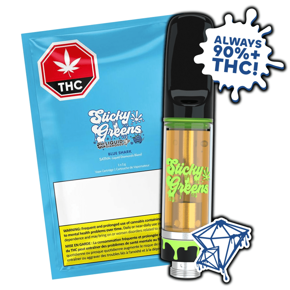 Sticky Greens Blue Shark Liquid Diamond Cartridge-1g 1g Morden Vape SuperStore and Cannabis Manitoba Canada