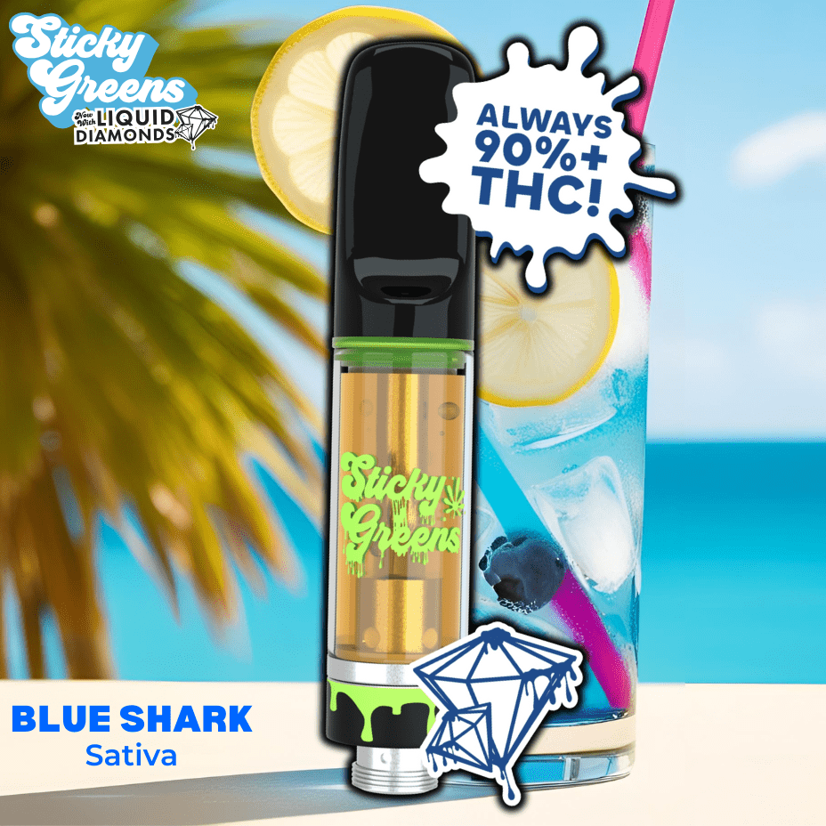 Sticky Greens Blue Shark Liquid Diamond Cartridge-1g 1g Morden Vape SuperStore and Cannabis Manitoba Canada