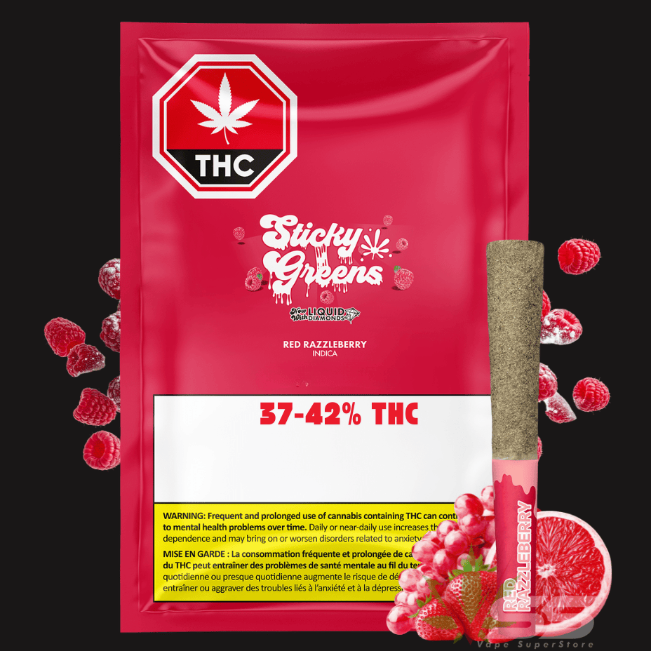 Sticky Greens Red Razzleberry Liquid Diamond Infused Pre-rolls 5x0.5g Morden Vape SuperStore and Cannabis Manitoba Canada