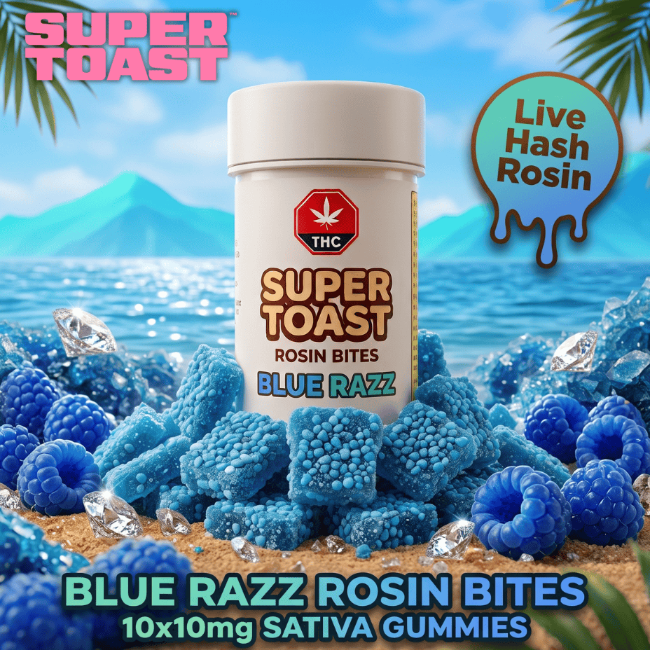 Super Toast Blue Razz Rosin Bites Sativa Gummies-10x3g Morden Vape SuperStore and Cannabis Manitoba Canada