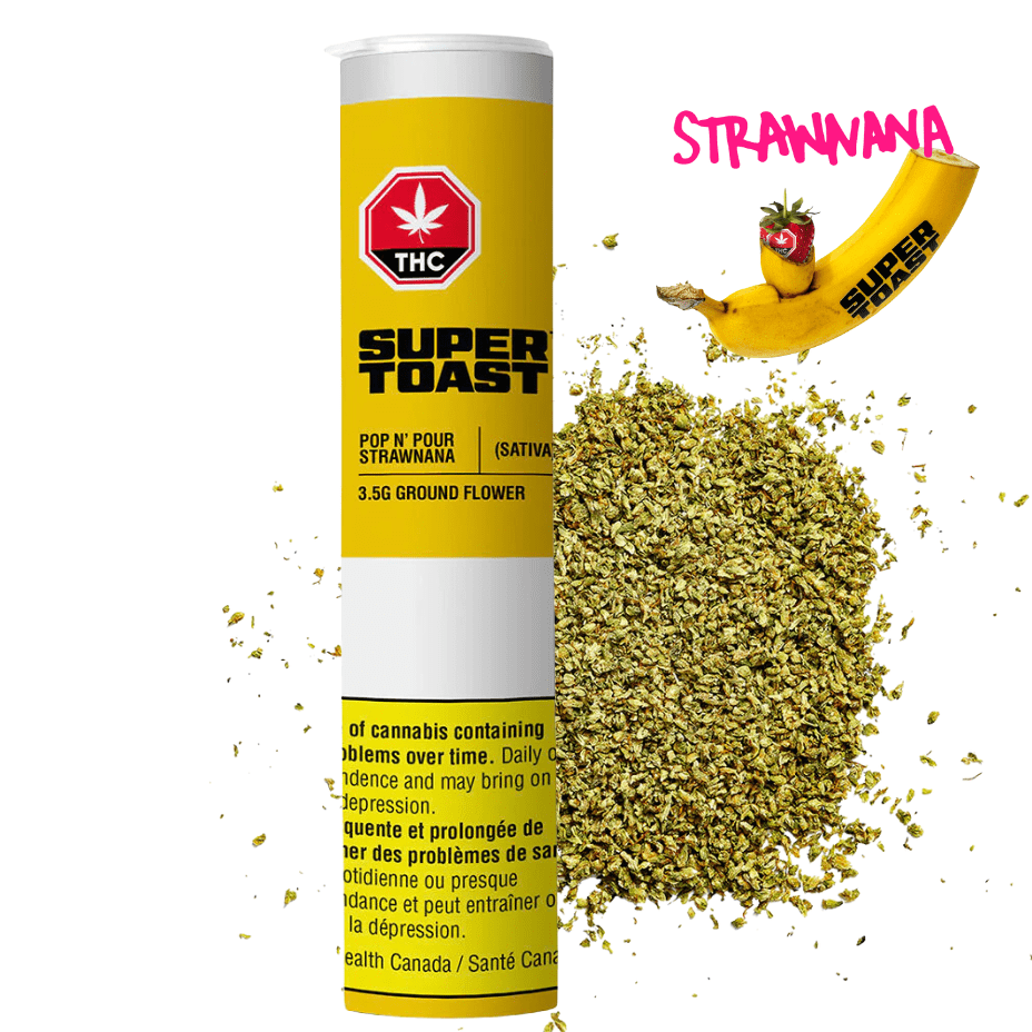 Super Toast Pop n' Pour Strawnana Milled Flower - 3.5g Morden Vape SuperStore and Cannabis Manitoba Canada