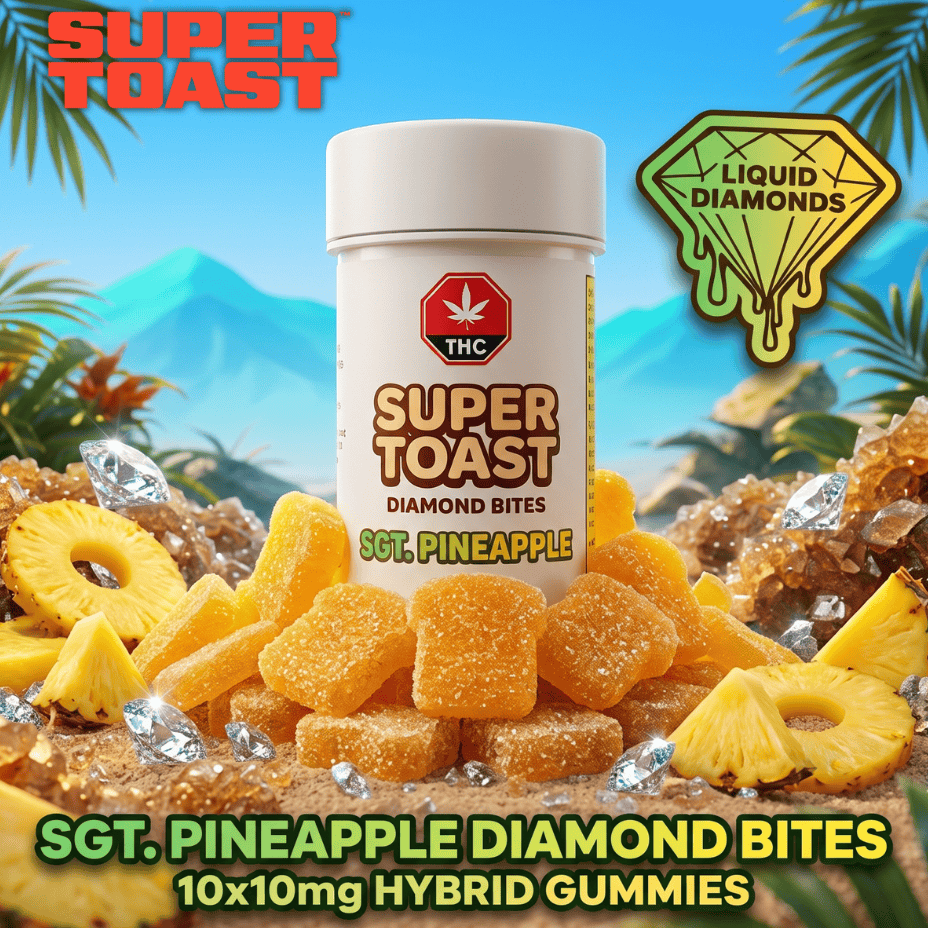 Super Toast Sgt. Pineapple Diamond Bites Hybrid Gummies-10x3g Morden Vape SuperStore and Cannabis Manitoba Canada