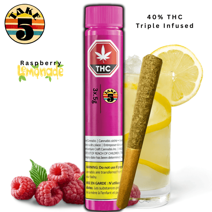 Take 5 Raspberry Lemonade Triple Infused Pre-rolls 3x0.5g Morden Vape SuperStore and Cannabis Manitoba Canada
