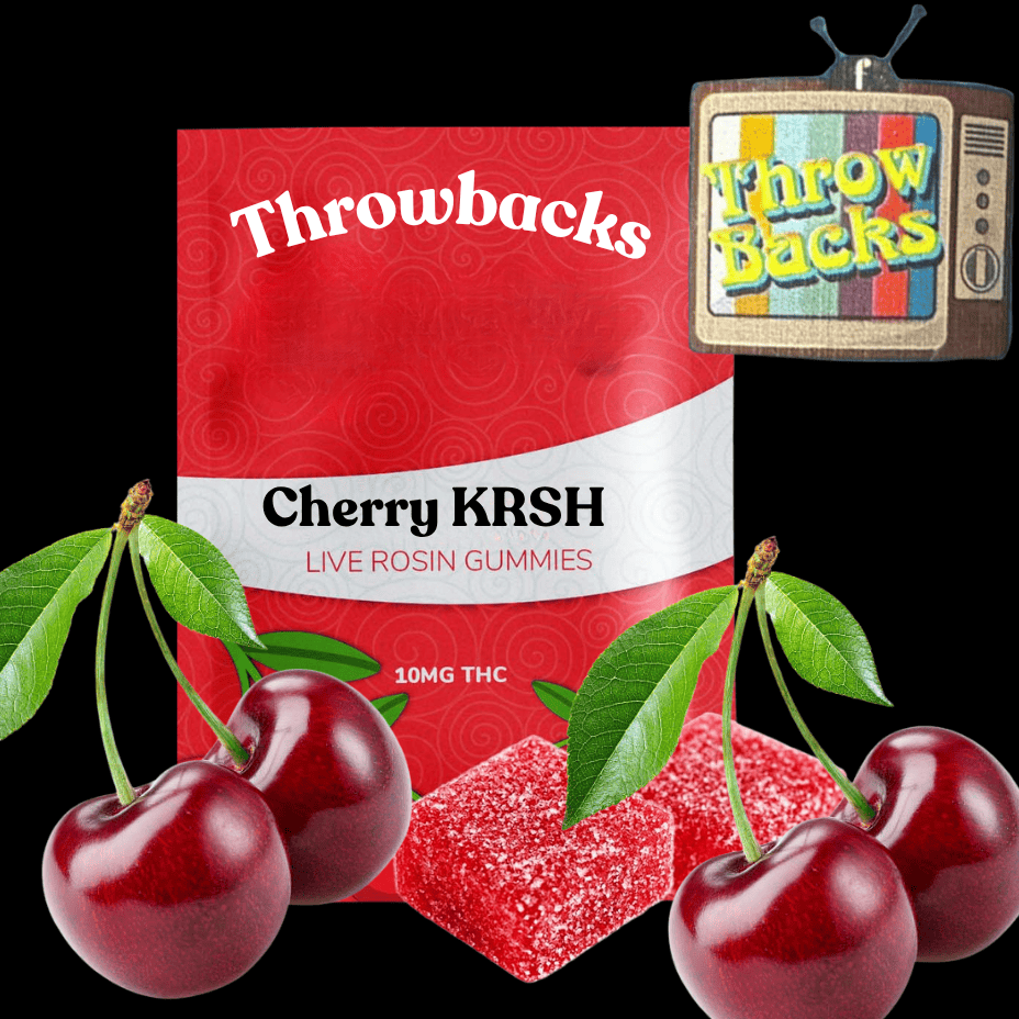 Throwbacks Cherry KRSH Live Hybrid Live Rosin Gummies-1x10mg Morden Vape SuperStore and Cannabis Manitoba Canada