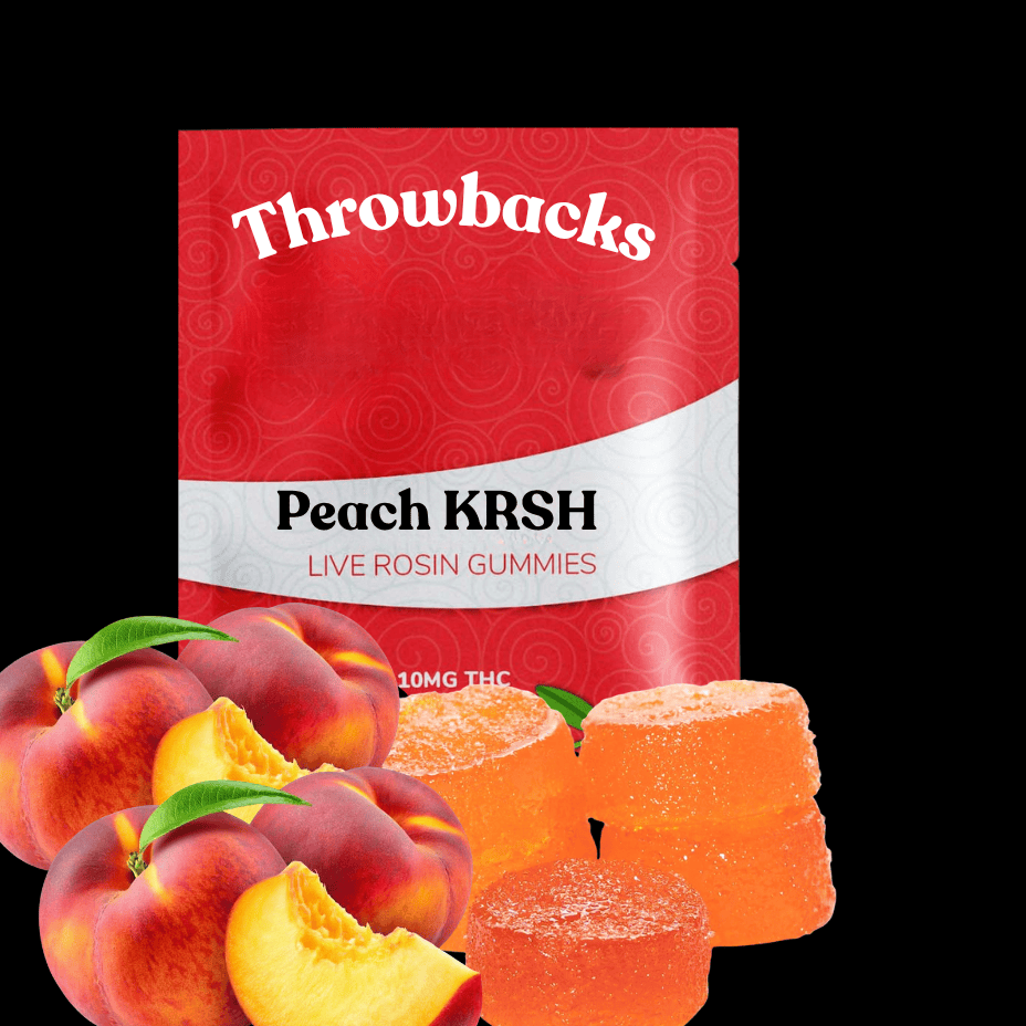 Throwbacks Peach KRSH Live Hybrid Live Rosin Gummies-1x10mg Morden Vape SuperStore and Cannabis Manitoba Canada