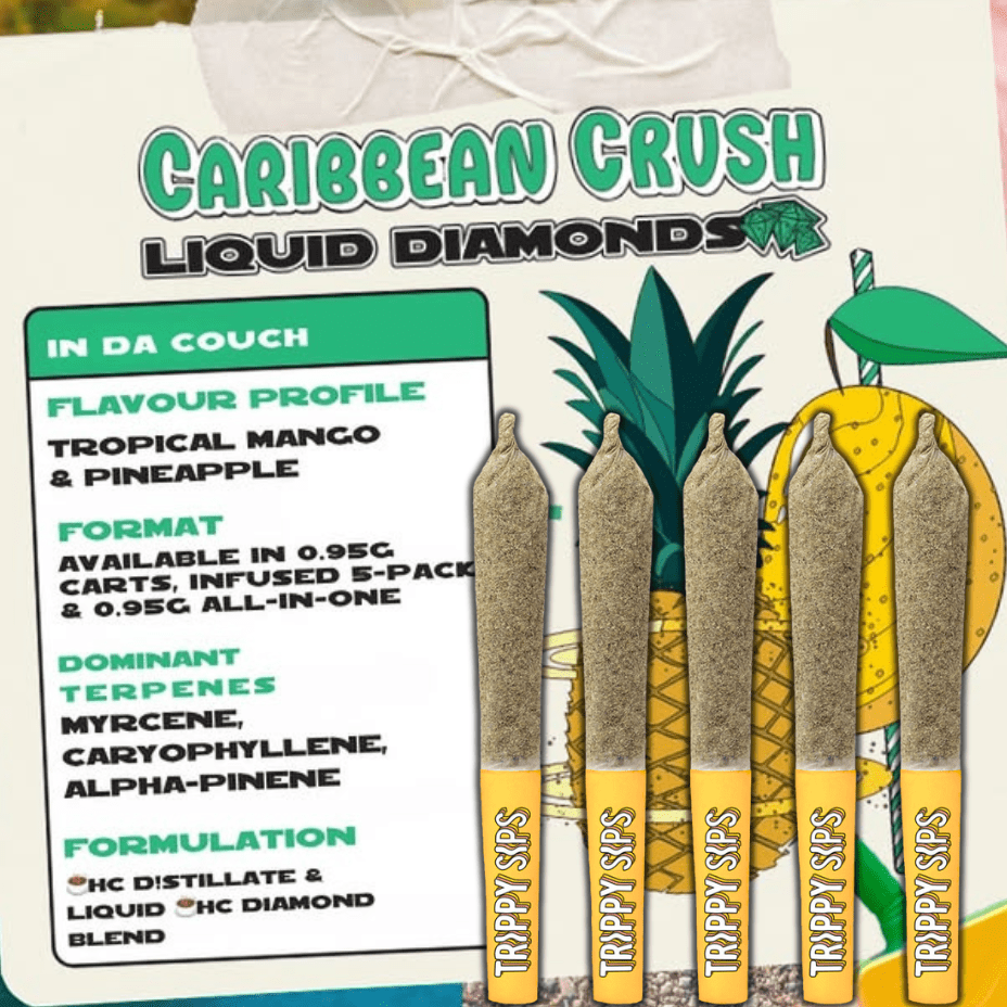 Trippy Sips Caribbean Crush Kief Coated Infused Pre-rolls 5x0.5g Morden Vape SuperStore and Cannabis Manitoba Canada