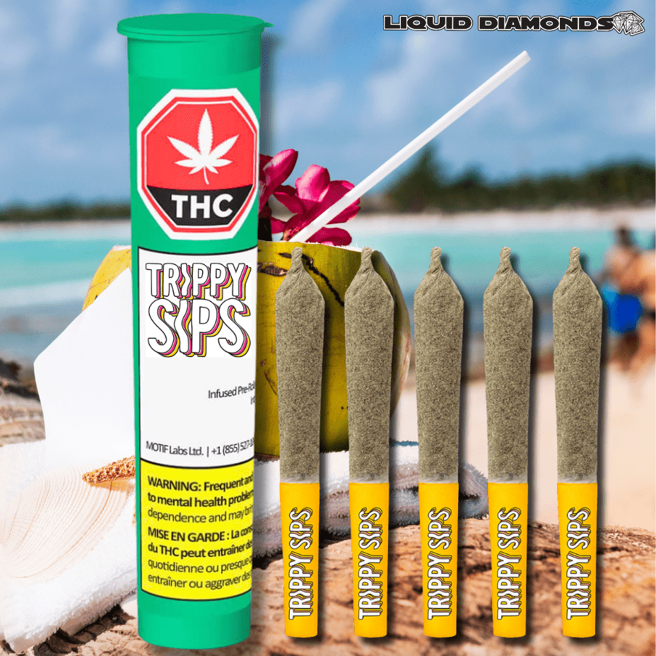 Trippy Sips Caribbean Crush Kief Coated Infused Pre-rolls 5x0.5g Morden Vape SuperStore and Cannabis Manitoba Canada