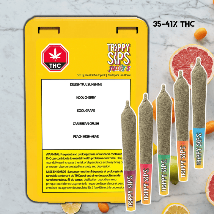Trippy Sips Juicy 5 Variety Pack Infused Pre-rolls 5x0.5g 5x0.5g Morden Vape SuperStore and Cannabis Manitoba Canada
