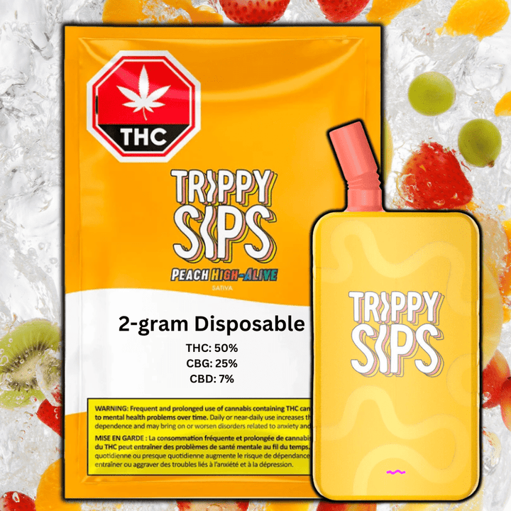 Trippy Sips Peach High Alive AIO Disposable Vape-2g 2g Morden Vape SuperStore and Cannabis Manitoba Canada