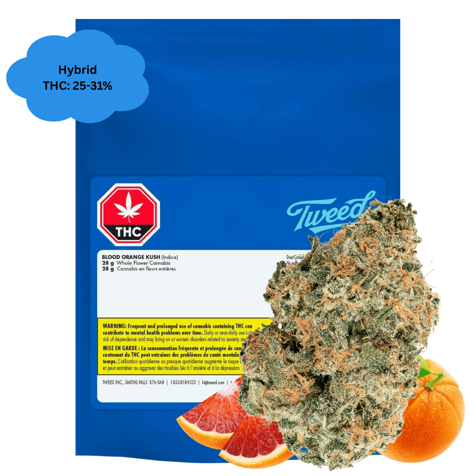 Tweed Blood Orange Kush Hybrid Flower - 28g Morden Vape SuperStore and Cannabis Manitoba Canada