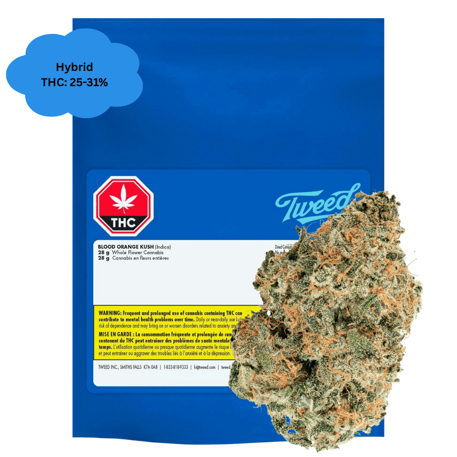 Tweed Blood Orange Kush Hybrid Flower - 28g Morden Vape SuperStore and Cannabis Manitoba Canada