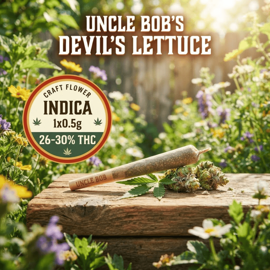 Uncle Bob Devil's Lettuce CRAFT Indica Pre-Rolls-1x0.5g Morden Vape SuperStore and Cannabis Manitoba Canada