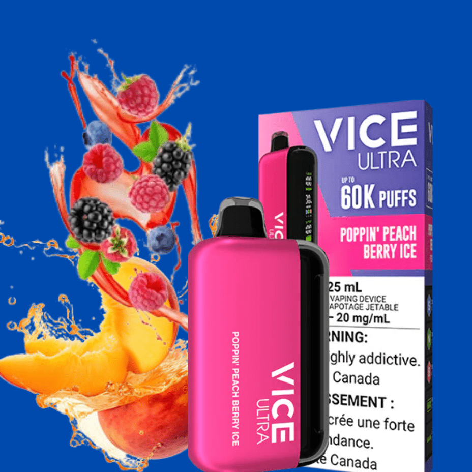 Vice Ultra 60K Disposable Vape - Poppin' Peach Berry Ice Morden Vape SuperStore and Cannabis Manitoba Canada
