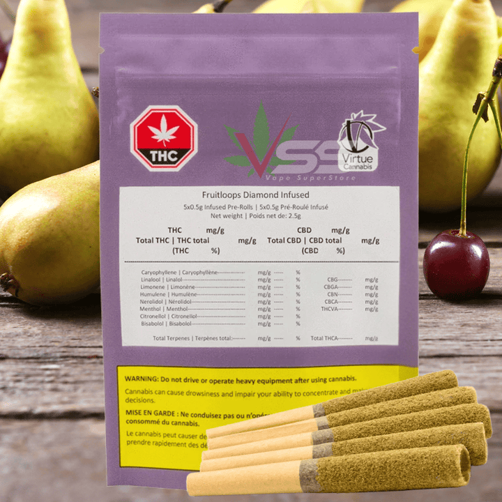 Virtue Cannabis - Fruitloops Diamond Infused Pre-rolls 5x0.5g Morden Vape SuperStore and Cannabis Manitoba Canada