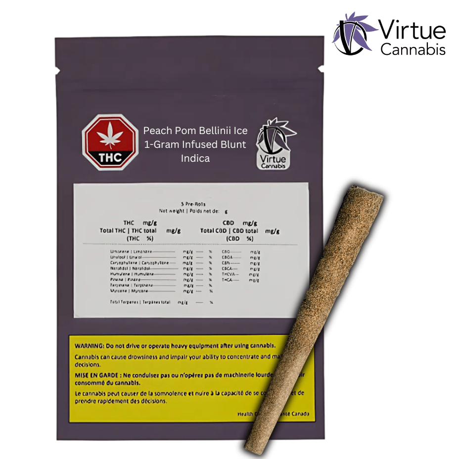 Virtue Cannabis Peachy Pom Bellinii Ice Infused Blunt 1x1g 1x1g Morden Vape SuperStore and Cannabis Manitoba Canada