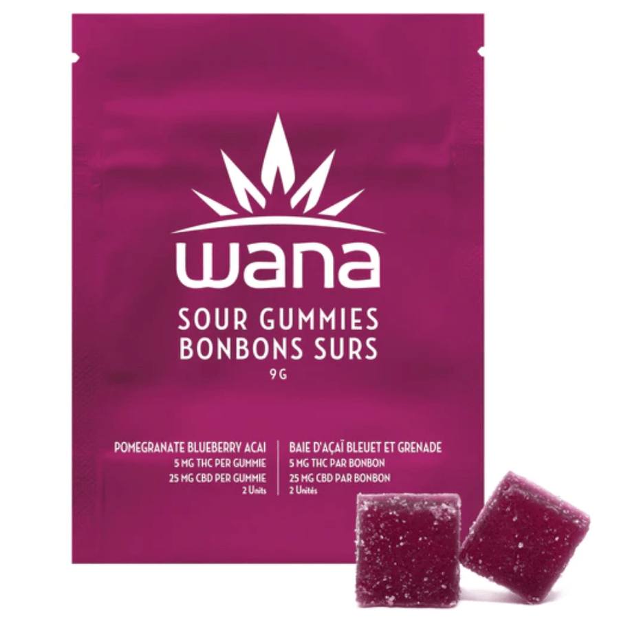 Wana Brands Edibles 2x4.5g Wana Pomegranate Blueberry Acai 5:1  CBD/THC Gummies-Morden Vape & Cannabis MB, Canada