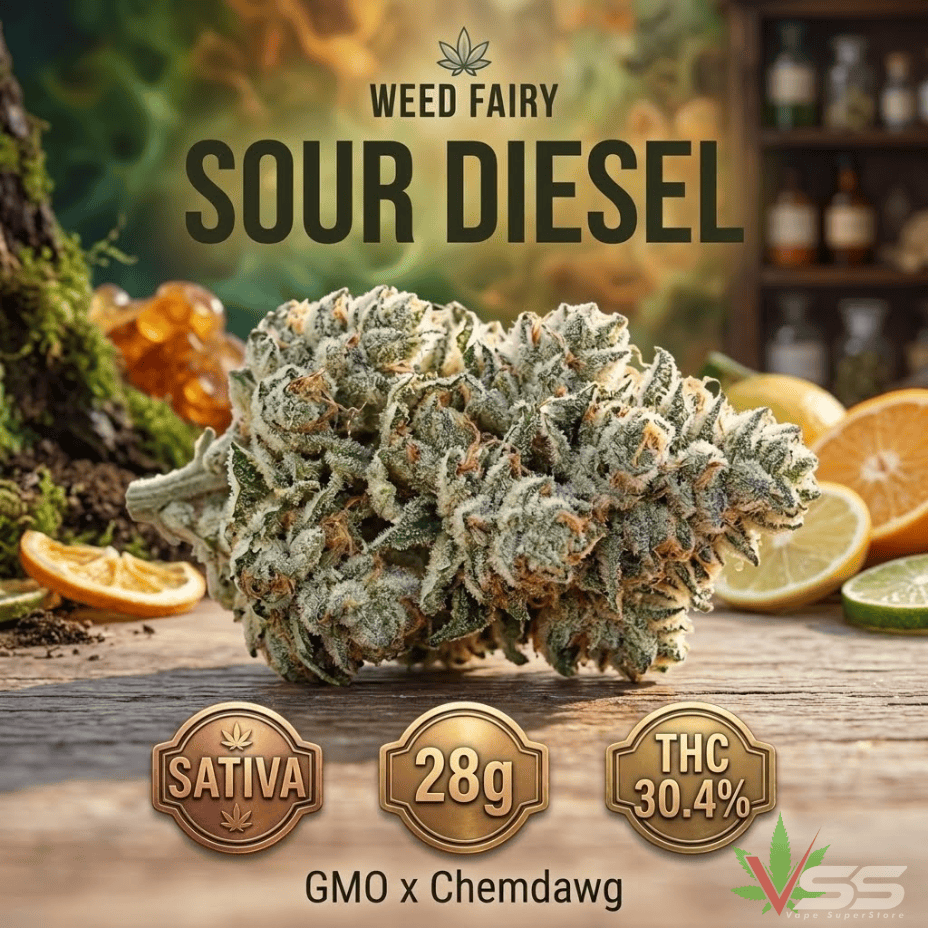 Weed Fairy Sour Diesel by GMO Indica Flower-28g Morden Vape SuperStore and Cannabis Manitoba Canada