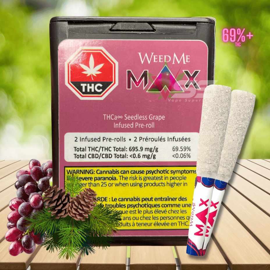 Weed Me Max THCa Seedless Grape Infused Pre-rolls 2x0.7g Morden Vape SuperStore and Cannabis Manitoba Canada