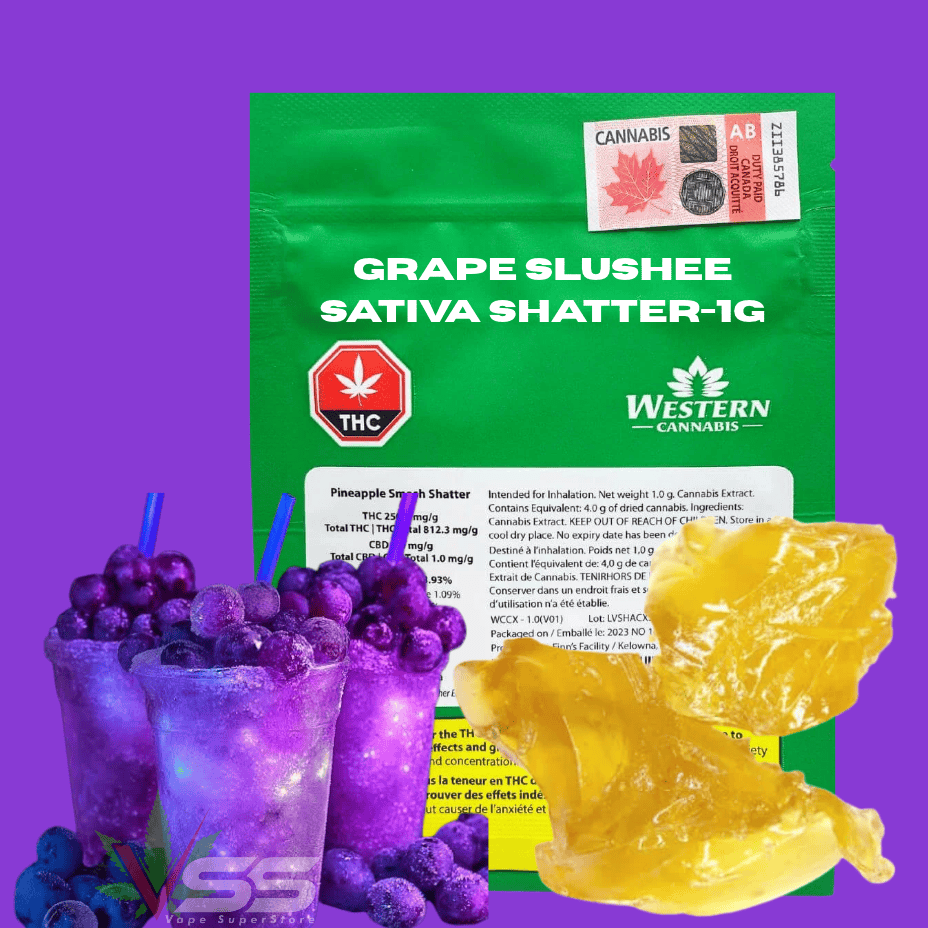Western Cannabis Grape Slushee Sativa Shatter-1g Morden Vape SuperStore and Cannabis Manitoba Canada