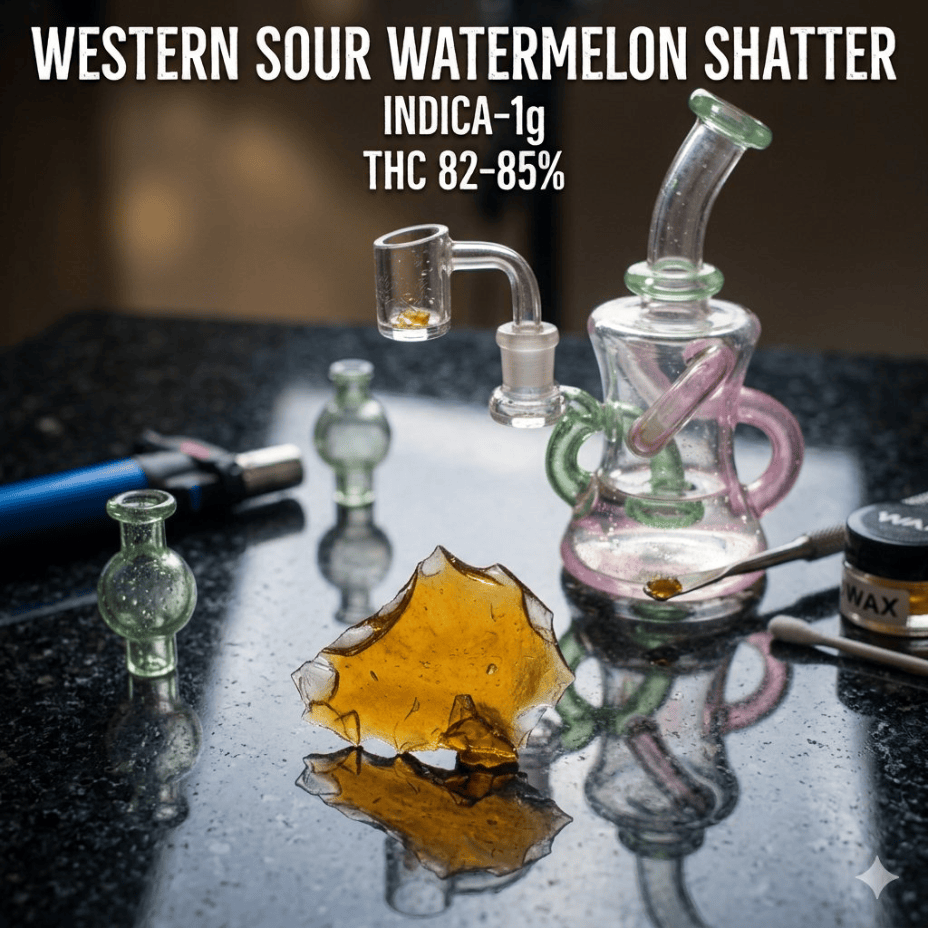 Western Sour Watermelon Indica Shatter-1g Morden Vape SuperStore and Cannabis Manitoba Canada