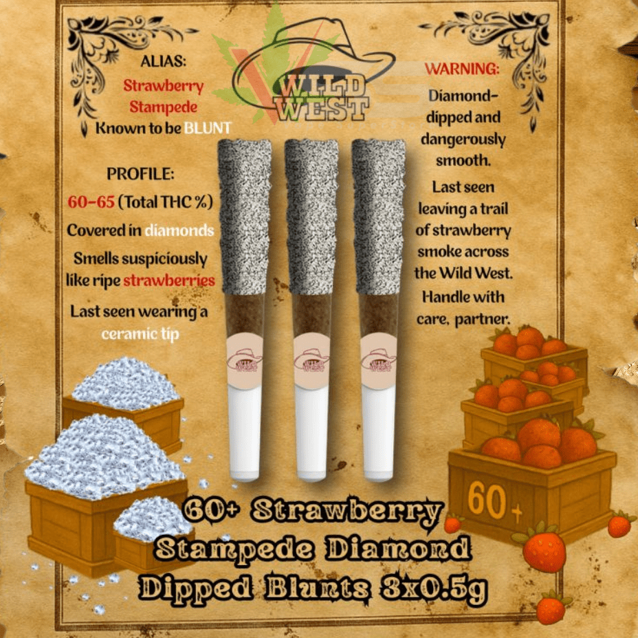 Wild West 60+ Strawberry Stampede Diamond Dipped Blunts 3x0.5g Morden Vape SuperStore and Cannabis Manitoba Canada