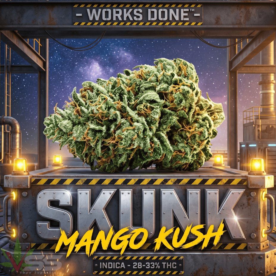Work's Done Skunk Mango Kush Indica Flower - 28g Morden Vape SuperStore and Cannabis Manitoba Canada