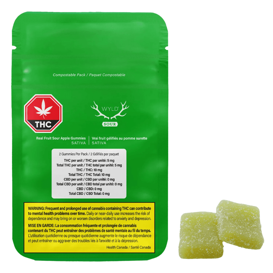 WYLD Edibles 2x5mg WYLD Sour Apple Sativa THC-2/pkg-Morden Vape & Cannabis MB, Canada