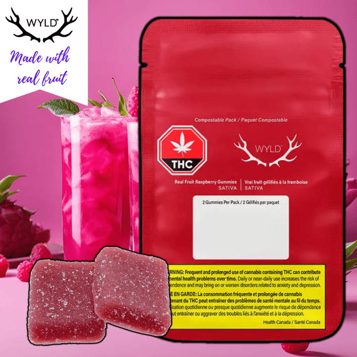 WYLD Raspberry Sativa Enhanced Gummies-2/pk 2/pk Morden Vape SuperStore and Cannabis Manitoba Canada