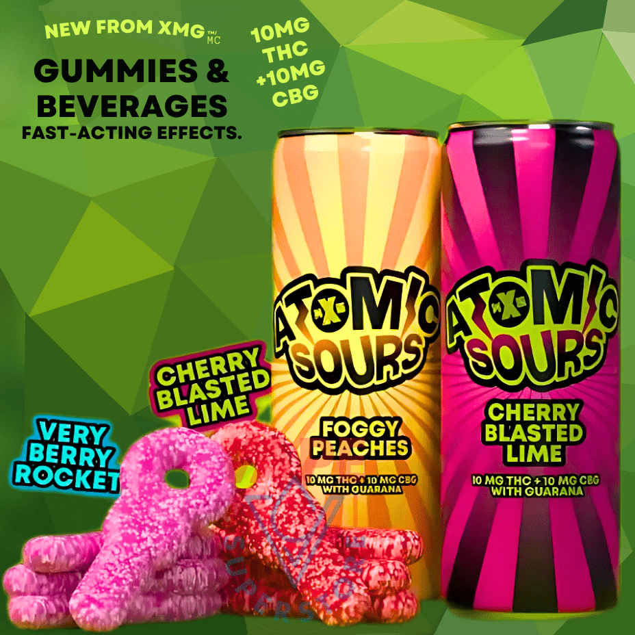 XMG Atomic Sours - Foggy Peaches 1:1 THC:CBG Beverage Morden Vape SuperStore and Cannabis Manitoba Canada