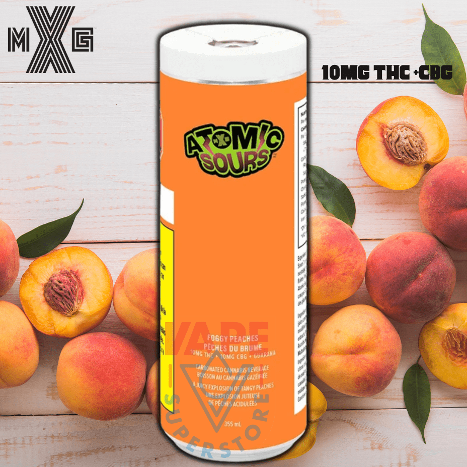 XMG Atomic Sours - Foggy Peaches 1:1 THC:CBG Beverage Morden Vape SuperStore and Cannabis Manitoba Canada