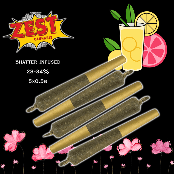 Zest Cannabis Pink Lemon Shatter Infused Pre-rolls 5x0.5g 5x0.5g Morden Vape SuperStore and Cannabis Manitoba Canada