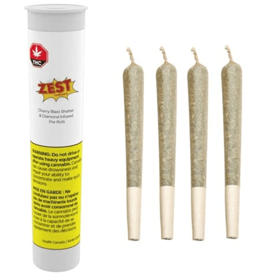 Zest Pre-Rolls 4x0.5g Zest Cherry Blast Shatter & Distillate Infused Hybrid Pre-Rolls-4x0.5g-Morden Vape & Cannabis MB, Canada