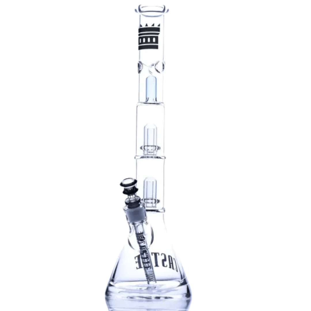 Castle Glassworks 17" Double Showerhead Beaker Grey Morden Vape SuperStore and Cannabis Manitoba Canada