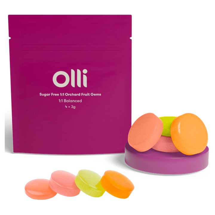 Olli Brands Sugar Free 1:1 Orchard Fruit Gems THC & CBD 4/pkg Morden Vape SuperStore and Cannabis Manitoba Canada