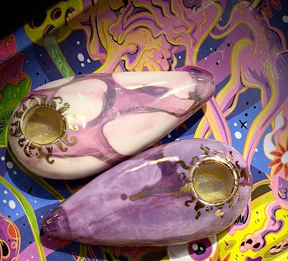 Porcelain Gold Goddess Pipe by Ancient Creations Morden Vape SuperStore and Cannabis Manitoba Canada