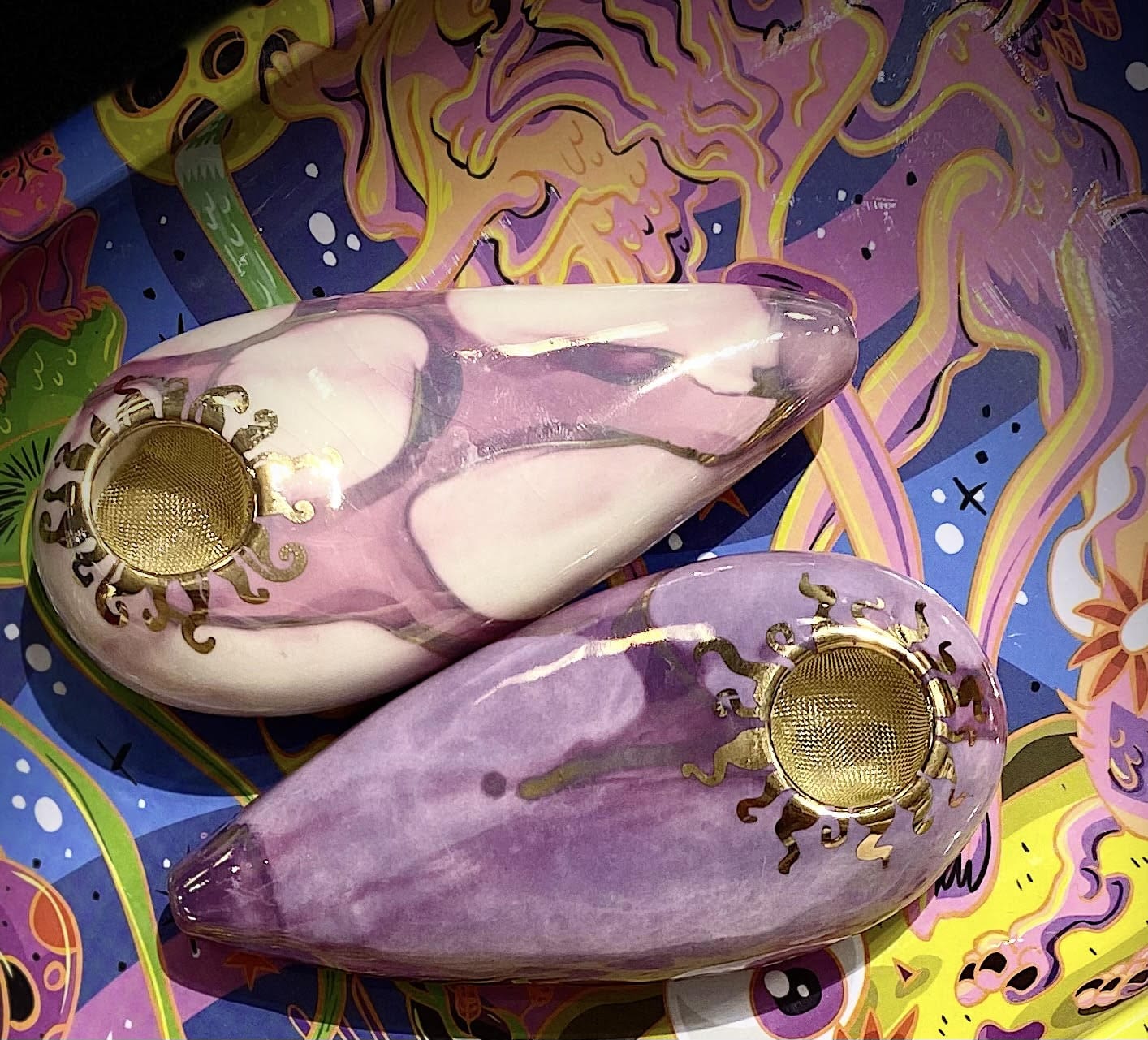 Porcelain Gold Goddess Pipe by Ancient Creations Morden Vape SuperStore and Cannabis Manitoba Canada